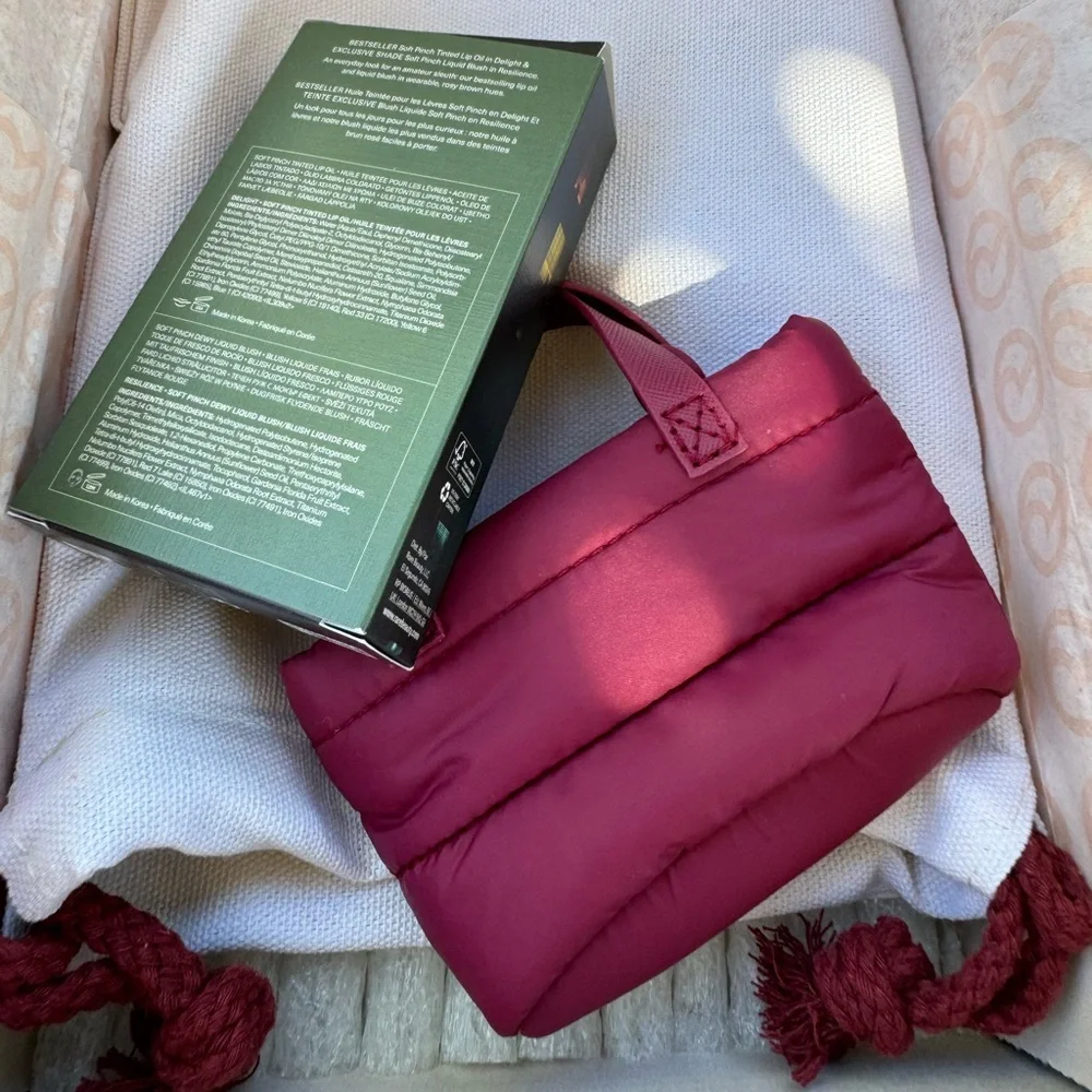 NWT Rare Beauty Mabel Mora's Go-To Duo + Mini Puffy Tote Keychain - Merlot